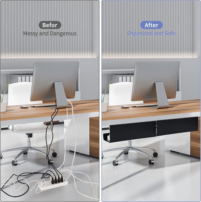 VIDOR Under Desk Cable Management Tray 1-Pack, No Drill Alloy Steel, Wire - Image 5