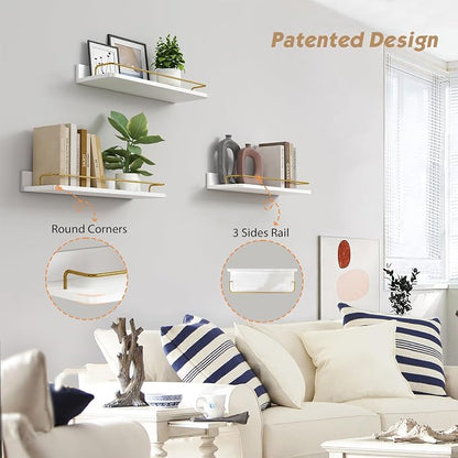 Forbena Gold Floating Shelves for Wall Decor Set of 3, Bathroom Shelves Over - Image 4