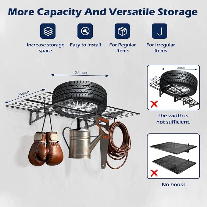 2 Pack 2x6 Ft Garage Wall Shelving, 1400 lbs Heavy Duty Metal Garage Shelf - Image 4