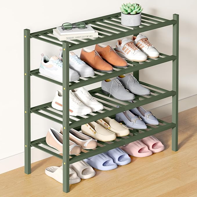 Smiry Bamboo Shoe Rack for Closet, 4 Tier Wooden Stackable Shoe Organizer by Smiry