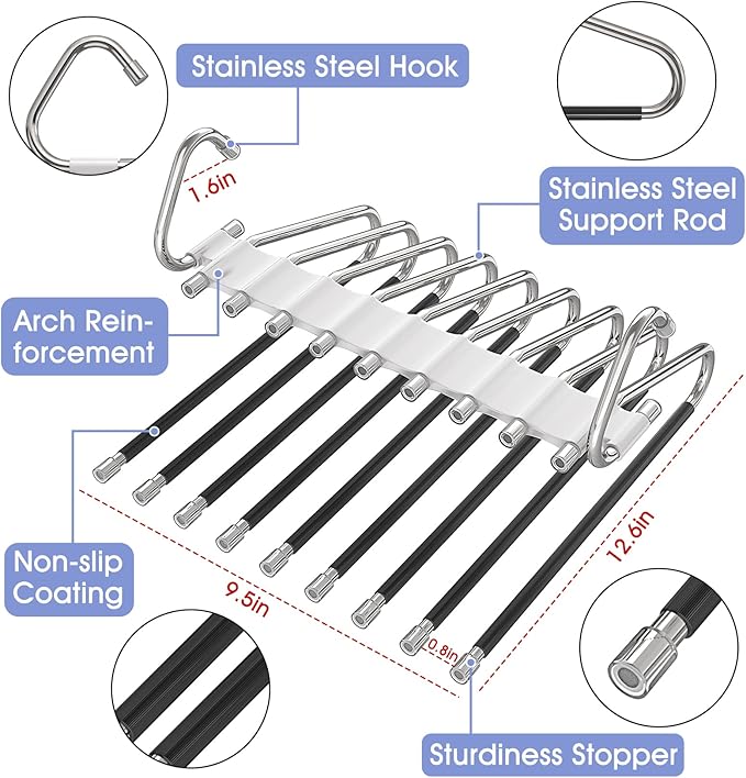 Upgrade 9 Layers Pants Hangers Space Saving, 2 Pack Multifunctional Pants Rack - Image 3