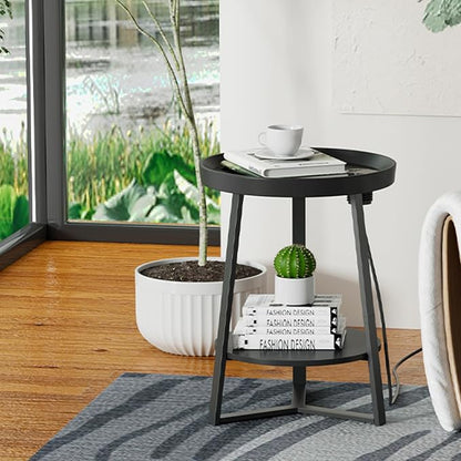 Gadroad Round End Table with Charging Station, USB Ports and Anti-Drop Fence - Image 9
