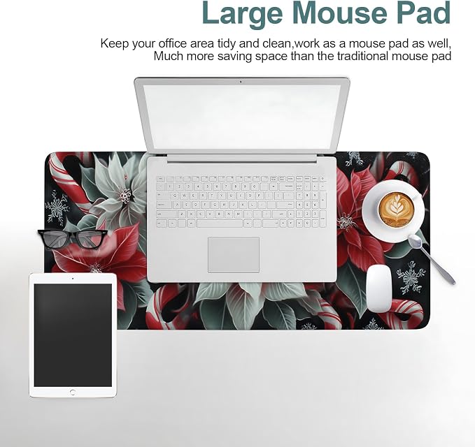 Christmas Flowers Gaming Mouse Pad 31.5"x11.8"Desk Mat Anti-Slip Rubber Base & - Image 6