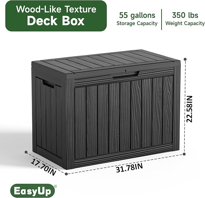 EasyUp 55 Gallon Deck Storage Boxes Outdoor Waterproof, Resin Small Lockable - Image 2