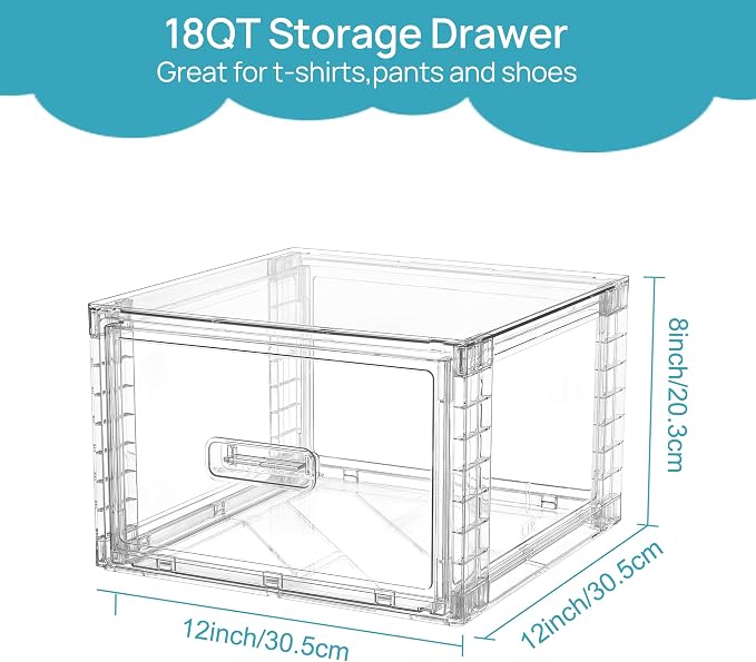 Vtopmart 4 Pack 18QT Clear Stackable Storage Drawers, Easily Assemble Closet - Image 3
