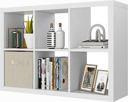 Bookshelf with Storage Bin, 6-Cube Storage Organizer, Modern Wood Open Bookcase by furtble