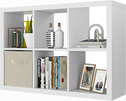 Bookshelf with Storage Bin, 6-Cube Storage Organizer, Modern Wood Open Bookcase by furtble