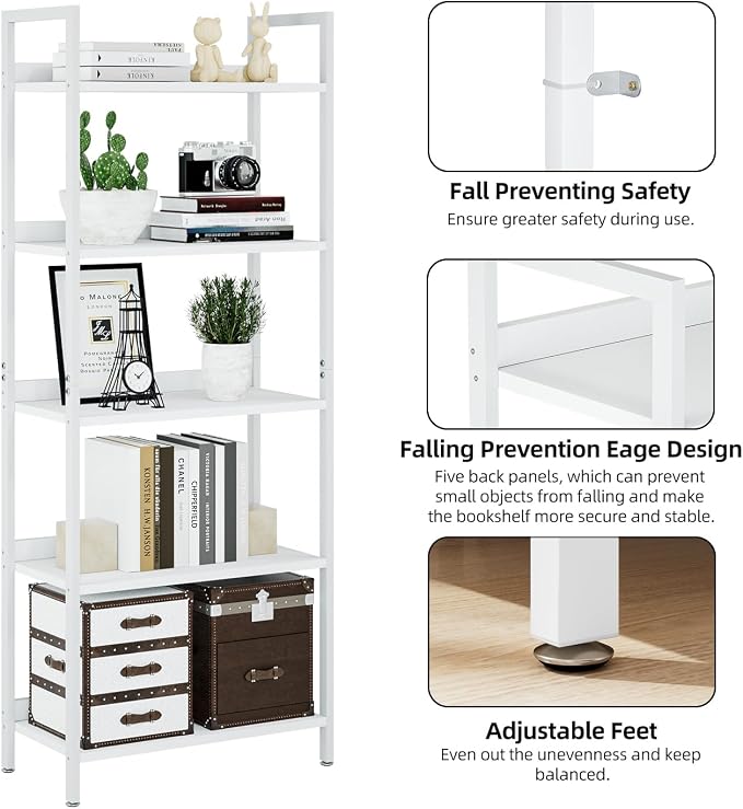 NUMENN Bookshelf, 5 Tier Freestanding Shelving Unit, Falling Prevention Baffle - Image 6