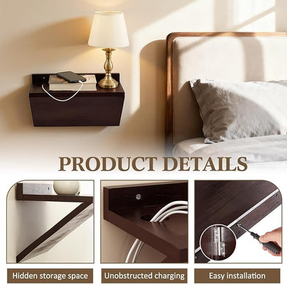 1 Pack 13 x 7 x 5.5 Inch Floating Nightstand Wooden Bedside V Shape Wall Shelf - Image 4