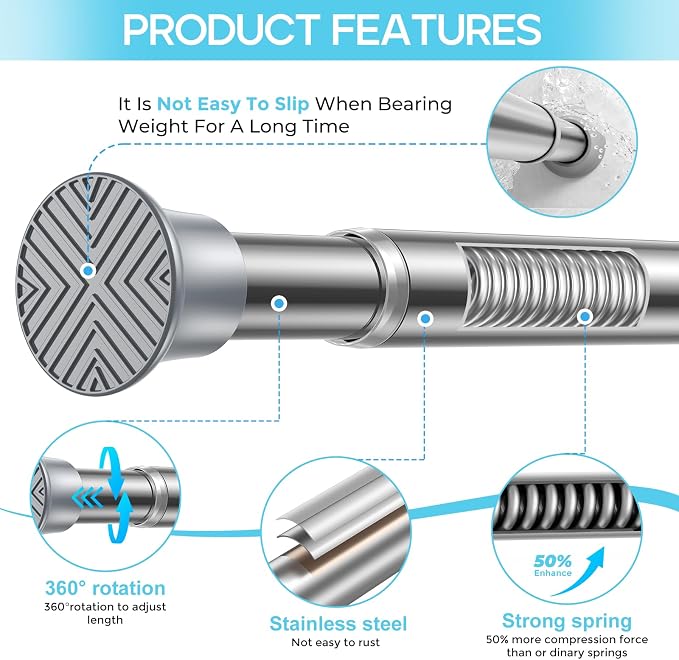 Spring Tension Curtain Rod 32-76 inch, Adjustable Expandable Tension Curtain - Image 2