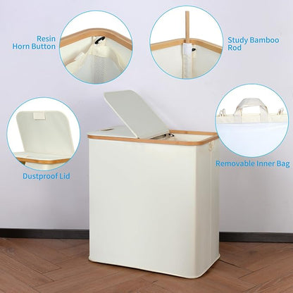 efluky Laundry Hamper with Lid, Double Laundry Hamper with 2 Removable Bags - Image 4