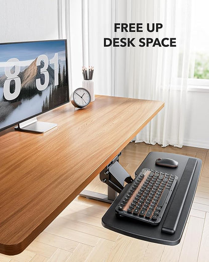 HUANUO Keyboard Tray Under Desk, 360 Adjustable Ergonomic Sliding Keyboard & - Image 5