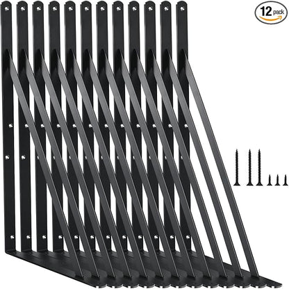 12 Pack L14 x H 10" Black Heavy Duty Shelf Brackets by MHMYDZ