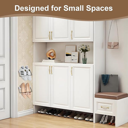 2-Pack Wall Mounted Shoe Rack, Wooden & Metal Foldable Shoe Rack - Image 4