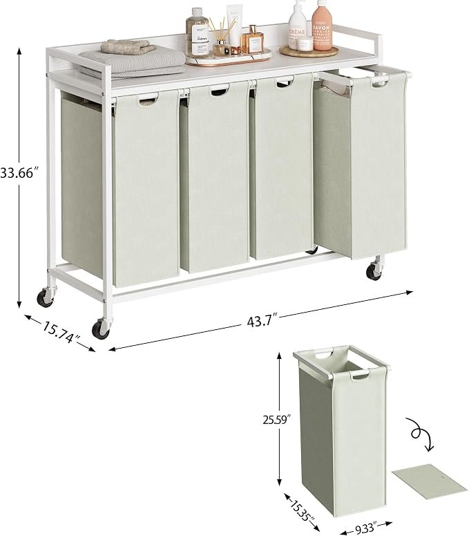 Laundry Hamper with Shelf, Laundry Basket 4 Section, Laundry Sorter with - Image 4