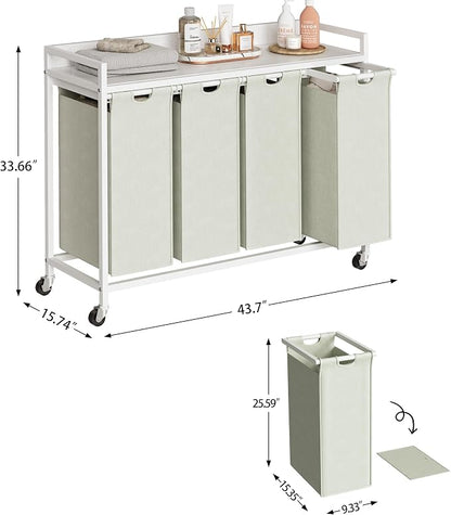Laundry Hamper with Shelf, Laundry Basket 4 Section, Laundry Sorter with - Image 4