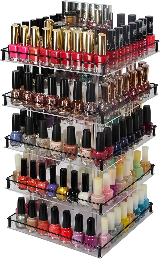 J JACKCUBE DESIGN Nail Polish Organizer, 5 Tier Acrylic 360 Rotating Display by JACKCUBEDESIGN