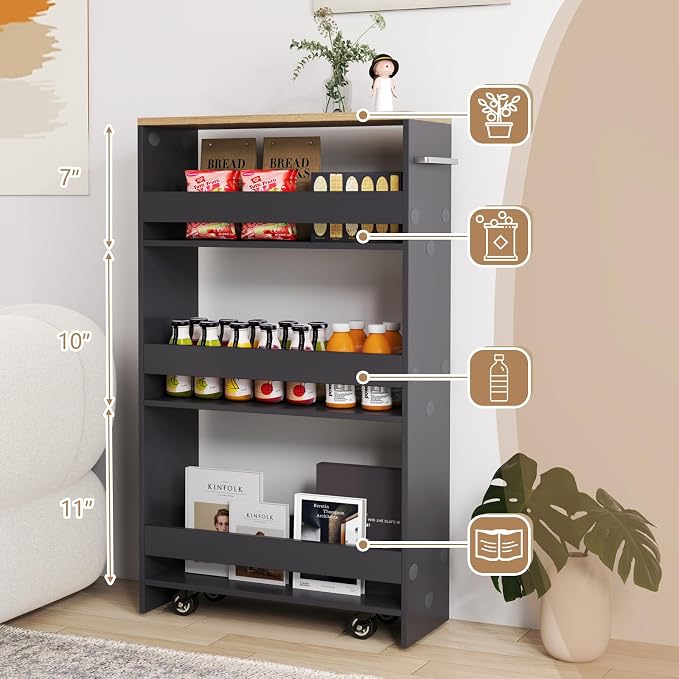 Slim Rolling Storage Cart, 4 Tier Narrow Kitchen Cart - Image 5