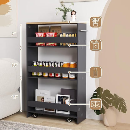Slim Rolling Storage Cart, 4 Tier Narrow Kitchen Cart - Image 5