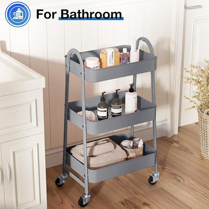 OLIXIS Metal Utility Cart, Mobile Rolling Storage Shelf - Image 5