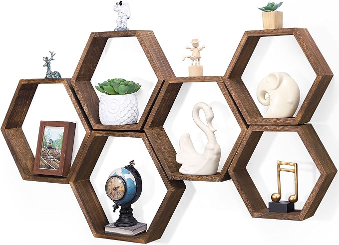 NOVIMANGO Honeycomb Floating Shelves Set of 6, Hexagon Floating Shelves | by NORCEESAN