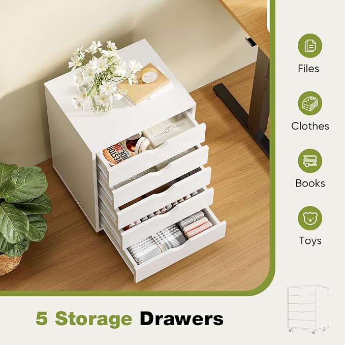 Sweetcrispy 5 Drawer Wooden Dresser, Storage Cabinets, Room Organization | - Image 5