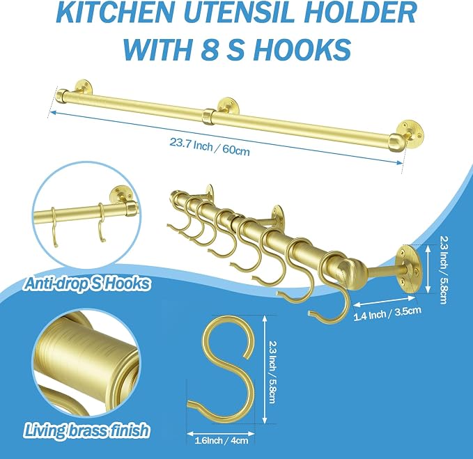 ROTHLEY Stainless Steel Hanging Pot Rack Hanger: 23.7 Inch Brass Pot and Pan - Image 3