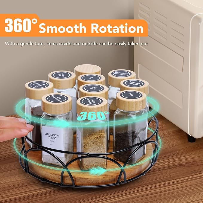 Acacia Wood 9" Lazy Susan Turntable Organizer - Image 4