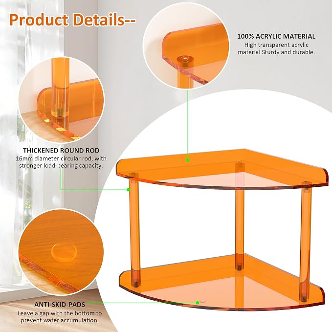 2 Tier Acrylic Corner Shelf Organizer Storage 9.5x9.5x8 Inch, Study Room - Image 4