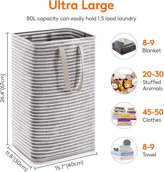 Lifewit 1 Pack Laundry Basket 80L Each, Collapsible Clothes Hamper - Image 3