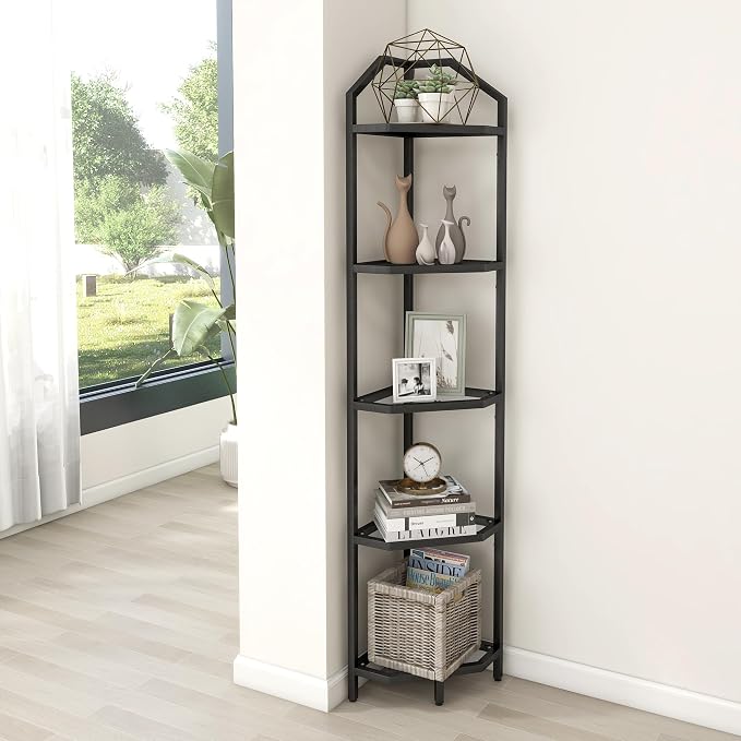 5-Tier Corner Shelf Stand, Bathroom Storage Rack Shelf, Plant Rack, Tempered - Image 2