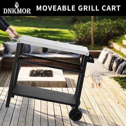 Dining Cart Table with Three Shelf, Movable Outdoor BBQ Grill Table Pizza Oven - Image 2