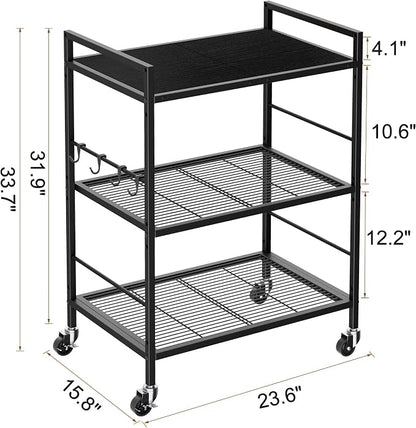 3-Tier Metal Storage Rack with Industrial Wheels, Mesh Shelving Unit with - Image 7