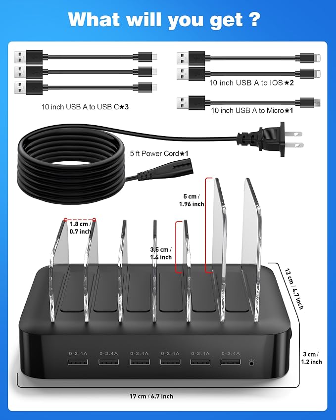 MSTJRY Charging Station for Multiple Devices : 6 Port USB Charger Stations - Image 8