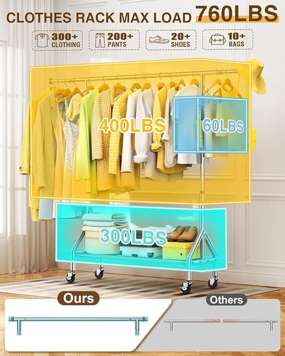 Upgraded 100% Stainless Steel Clothing Rack Load 760LBS, Heavy Duty Clothes - Image 2