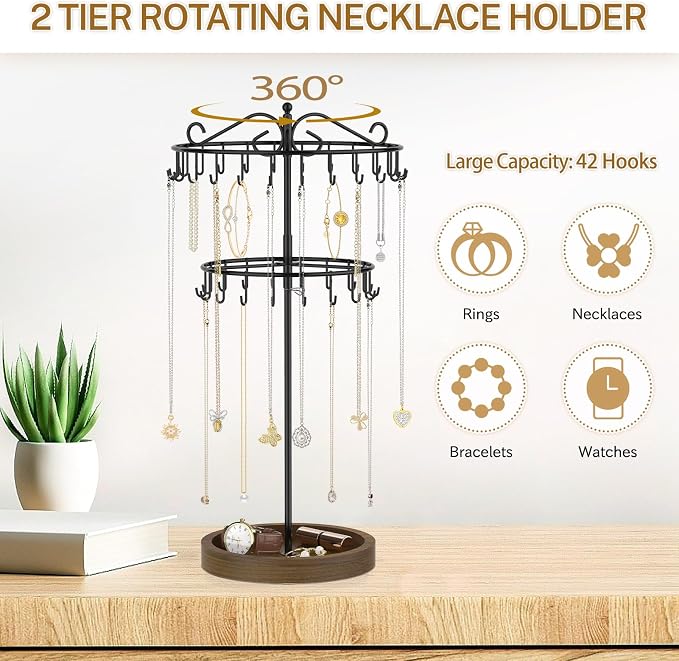 iDavosic.ly 2 Tier Rotating Necklace Holder Organizer - Image 7