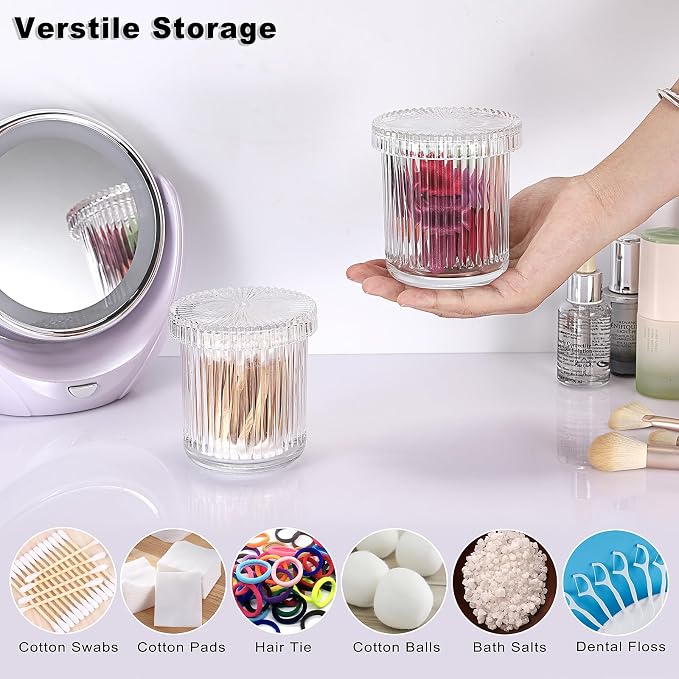 2 Pack Glass Qtip Holder with Lid, Qtip Dispenser Bathroom Storage Jars- Glass - Image 2