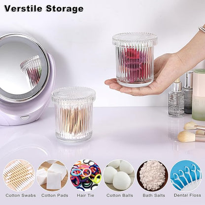 2 Pack Glass Qtip Holder with Lid, Qtip Dispenser Bathroom Storage Jars- Glass - Image 2