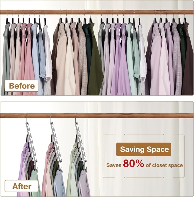 Space Saving Hangers for Clothes 20 Pack, Sturdy Metal Hangers Wardrobe - Image 2