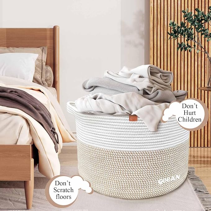 Large Laundry Basket Toy Storage Blanket Basket Woven Cotton Rope Baskets - Image 2