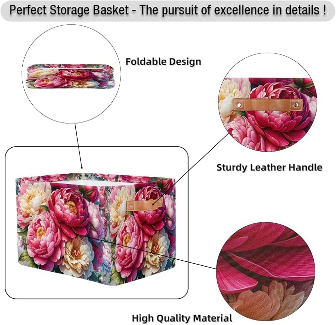 Pardick Basket Storage Bins Pink Flower Floral Rectangle Cube Basket Box Kids - Image 6