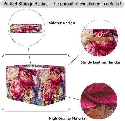 Pardick Basket Storage Bins Pink Flower Floral Rectangle Cube Basket Box Kids - Image 6
