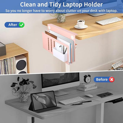 LUKETURE Desk Side Storage, 2 Tie Laptop Holder No Drill Clamp On Organizer | - Image 7