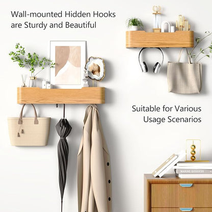 Coat Rack Wall Mount with Hidden Hooks Modern Key Holder Wood Entryway Hook - Image 7