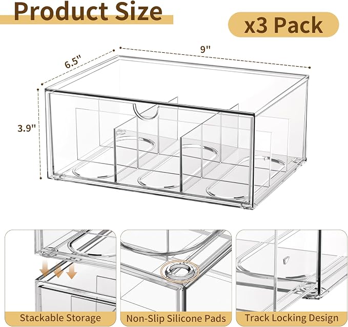 3 Pack Clear Tea Bag Organizer Drawer, Stackable Tea Storage Chest - Image 2