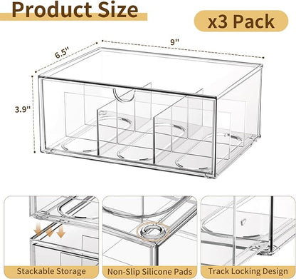 3 Pack Clear Tea Bag Organizer Drawer, Stackable Tea Storage Chest - Image 2
