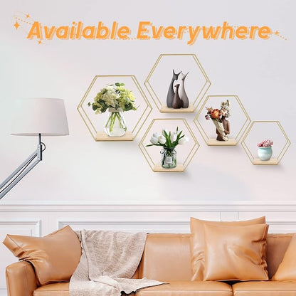 Wall Mounted Hexagonal Floating Shelves Set of 5 in Different Sizes, Modern - Image 6