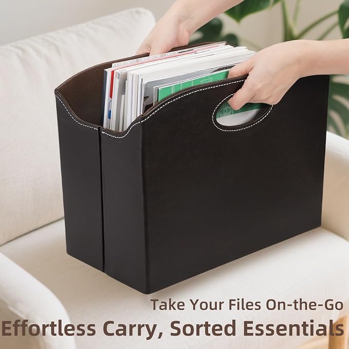 WRINGKIT Leather Magazine File Holder, Foldable Magazine Basket - Image 3