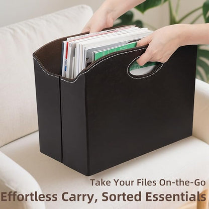 WRINGKIT Leather Magazine File Holder, Foldable Magazine Basket - Image 3