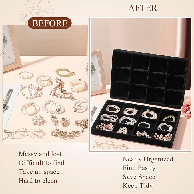 Cinnvoice 4 Pcs Stackable Jewelry Organizer Tray, 12 Grids Velvet Bracelet Ring - Image 4